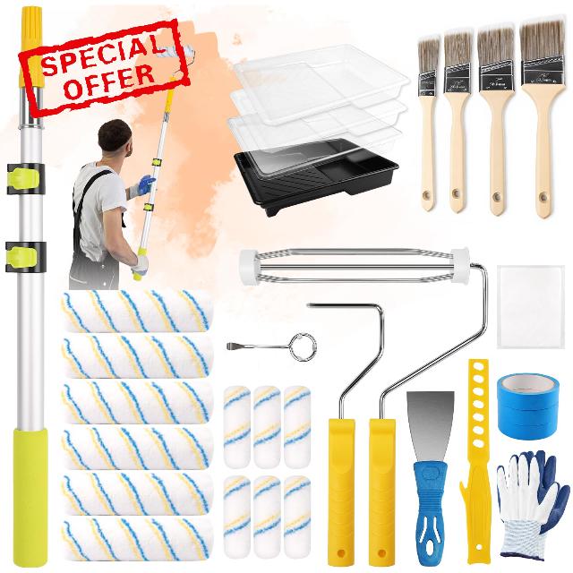 Navatiee 32PCS Paint Roller Kit with 2-4ft Extension Pole