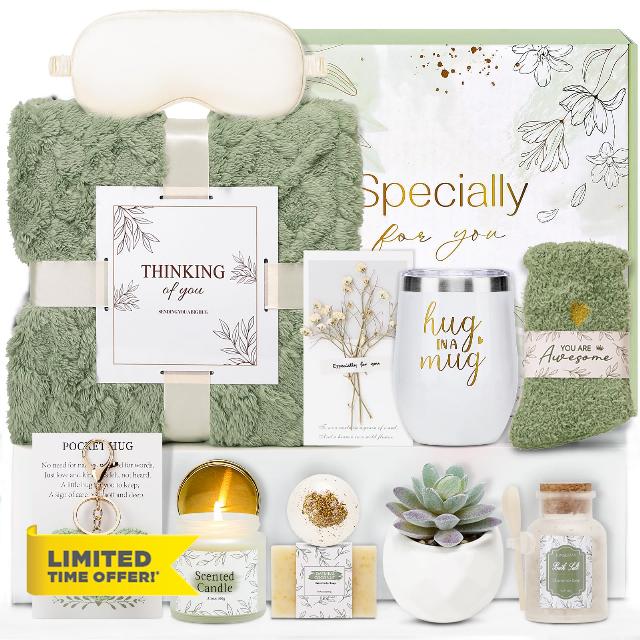 Get Well Gifts for Women Self Care Gifts Basket - Relaxing Spa Care Package After Surgery Thinking of You Birthday Gift - Feel Better Sympathy Gift Set for Her Mom Sister Friend Wife (Green)