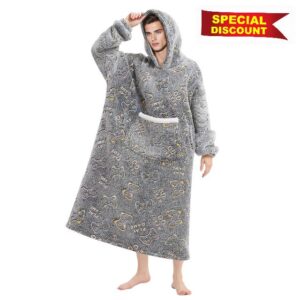 Wearable Blanket Gift for Women & Men Sherpa Flannel Blanket Hoodie Long Warm and Cozy Blanket with Giant Pocket