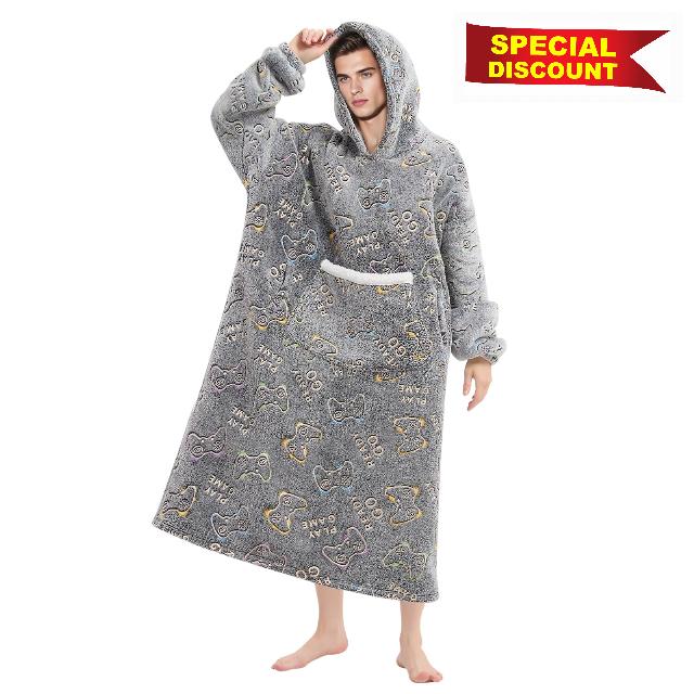 Wearable Blanket Gift for Women & Men Sherpa Flannel Blanket Hoodie Long Warm and Cozy Blanket with Giant Pocket