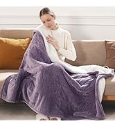Heated Throw Electric Blanket, Soft Wheat Pattern Flannel & Sherpa 50