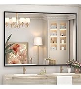 Luxulum 30" x 30" Matte Black Bathroom Mirror for Wall, Square Beveled Vanity Mirror with Aluminu...