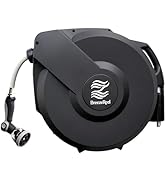 BREEZEREEL Retractable Garden Hose Reel 1/2 inch x 100ft, 3-Ply Reinforced Heavy Duty, Any Length...
