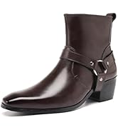BEMNRVT Men&rsquo;s Chelsea Boots Ankle Dress Boots with Belt Buckle & Side Zipper for Business & Casua...
