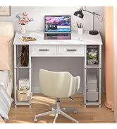 DAOUTIME Small Writing Desk with 4 Fabric Drawers, 35.4 Inch Computer Desk for Home Office, Simpl...