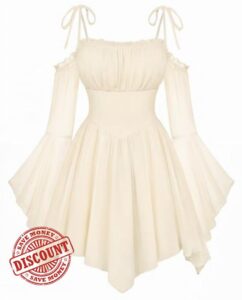 Scarlet Darkness Womens Renaissance Fairy Dress A Line Boho Off Shoulder Corset Dress with Pockets