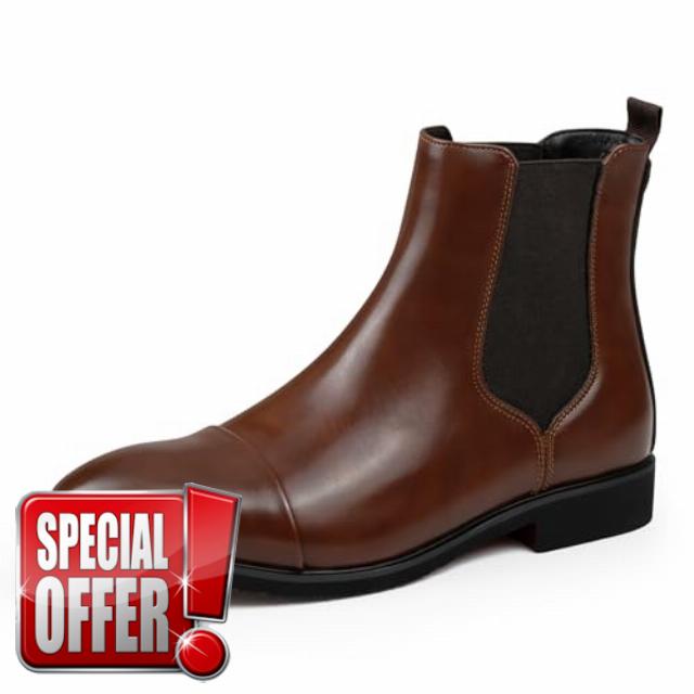 Chelsea Boots Men Dress Boots Casual Men's Leather Slip-On Chelsea Ankle Boot with Elastic Sides for Business Daily Casual
