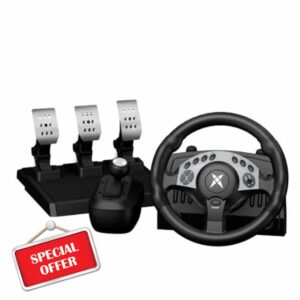 NBCP PC Racing Wheel - 1080 Degree 28CM 11" Steering Wheel with 3-Pedals and H-Shifter - Magnetic Induction & Metal Bearings