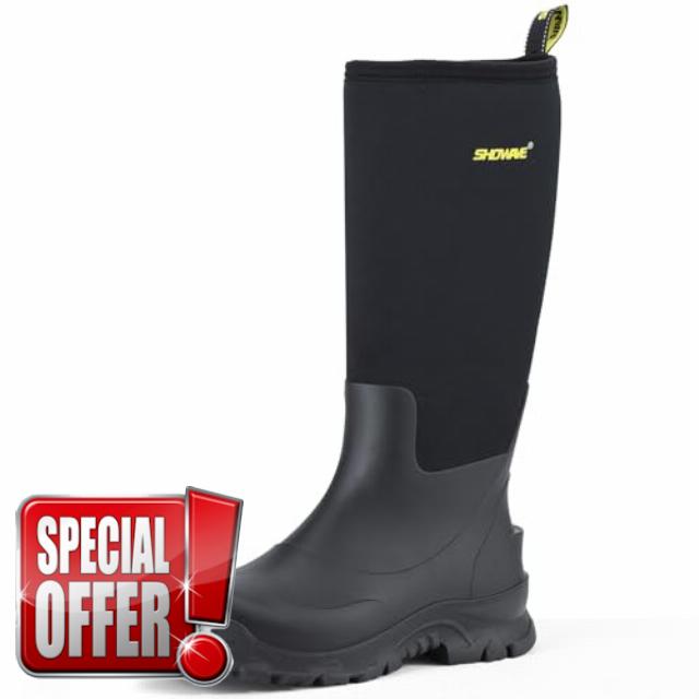 Showave Men's Rubber Boots Knee High Waterproof Insulated Rain Boots for Mud Outdoor Hunting