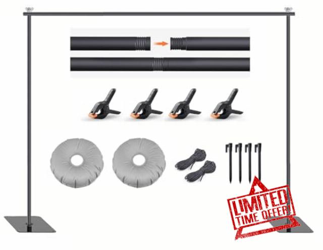 7.5x10FT Adjustable Backdrop Stand Kit - Heavy Duty Iron Photography Background Support System with Portable Base