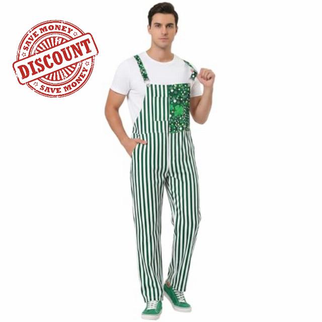 St Patricks Day Overalls Green Stripe Jumpsuit Shorts＆Long Romper Festival Lucky Coveralls Couple Overalls