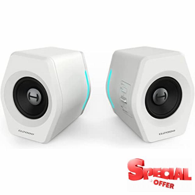 G2000 32W PC Computer Speakers for Gaming Desktop PC Laptop Mac Computer Woofer Speakers Bluetooth USB 3.5mm AUX Inputs RGB Lights Multimedia Speakers White (Renewed)