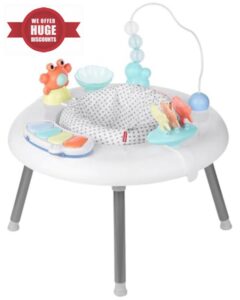 Skip Hop 2-in-1 Baby Activity Center with 20+ Developmental Activities Light-up Musical Piano for Tummy Time Play 4 Clip-on & Moveable Toys and 360-degree Rotating Seat Seascape Age 4m+