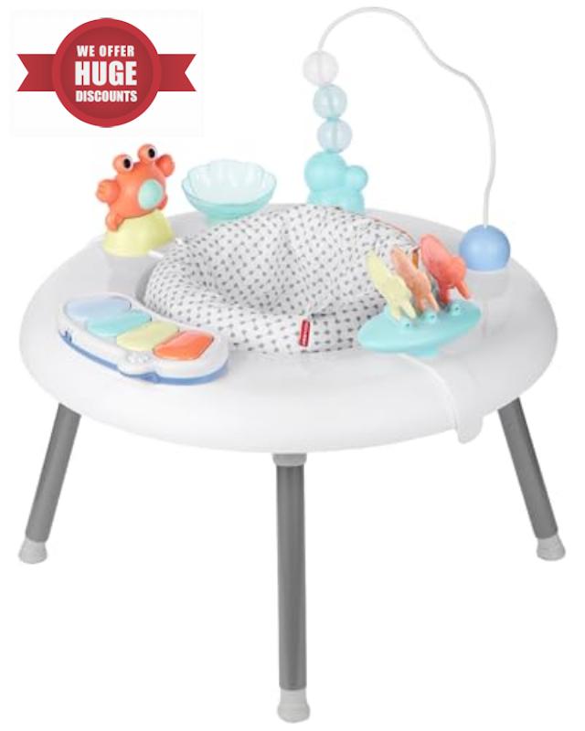 Skip Hop 2-in-1 Baby Activity Center with 20+ Developmental Activities Light-up Musical Piano for Tummy Time Play 4 Clip-on & Moveable Toys and 360-degree Rotating Seat Seascape Age 4m+