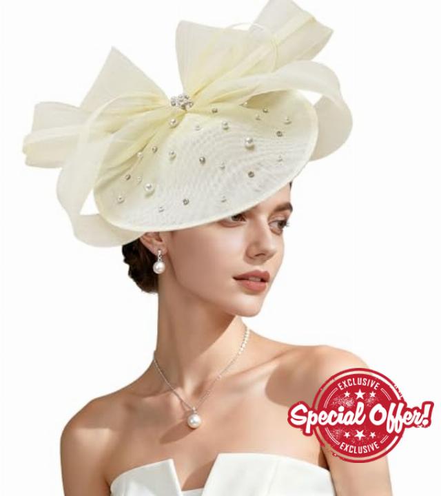 Kgromfy Tea Party Hat for Women Fascinator Hat Elegant Church Hats Wedding Headband Luxury Fancy Hat Lady Headwear for Derby