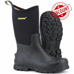 Showave Men's Rain Boots Mid Calf Mud Boot Waterproof Insulated Rubber Boots for Gardening Working and Outdoo