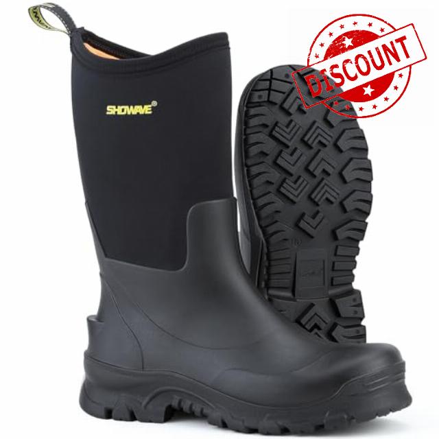 Showave Men's Rain Boots Mid Calf Mud Boot Waterproof Insulated Rubber Boots for Gardening Working and Outdoo