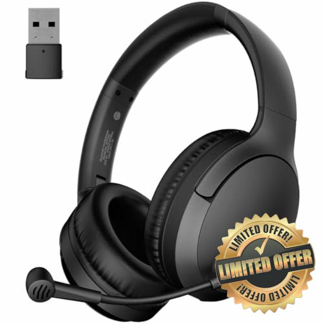 Wireless Headset with Mic for Work up to 40H Talk Time