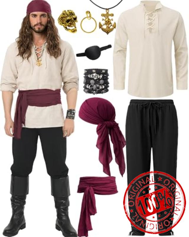 QRT 9PCS Men's Pirate Costume Set