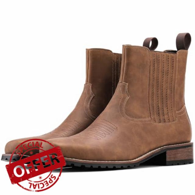 JASONSTAR Cowboy Boots for Men Embroidery Men's Western Boots Retro Square Toe Mens Boot Botas Vaqueras Para Hombre