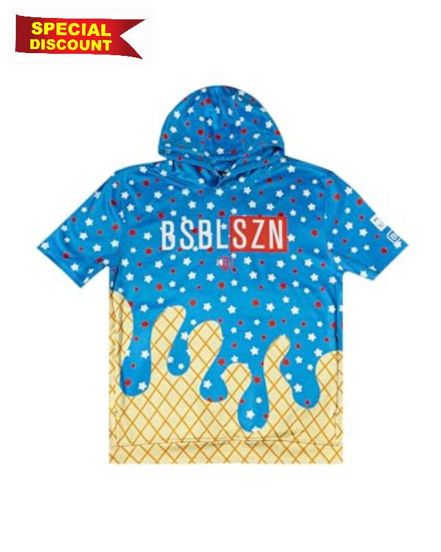 Baseball Lifestyle 101 BSBL SZN Youth Short Sleeve Hoodie with Front Pouch Pocket V2 Ice Cream Sizes Youth Small to XL