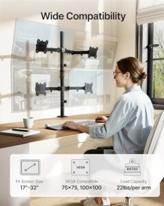 Fully Adjustable Desk Mount for 4 Screen up to 17”-32” and 22lbs Capacity Each Arm