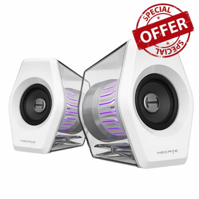 Edifier G2000 Pro 64W Desktop 2.0 Computer Gaming Speakers for PC Laptop Mac Woofer Bluetooth USB 3.5mm AUX Inputs RGB Lights Multimedia Speakers White (Renewed)