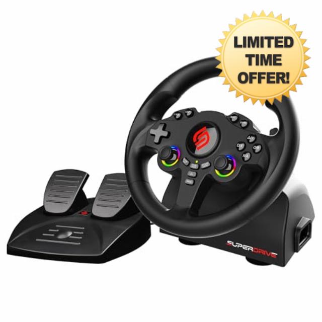 SUBSONIC - Superdrive 220 RS Steering Wheel - Dual Joystick LED Racing Wheel with Pedals and Paddle Shifters - 22 cm Diameter