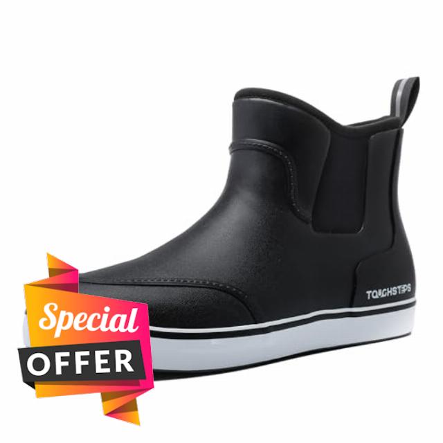 Men's Deck Boots for Fishing Waterproof ankle Rain Boots Non-Slip Neoprene Rubber water shoes for Boating Gardening Sailing Daily