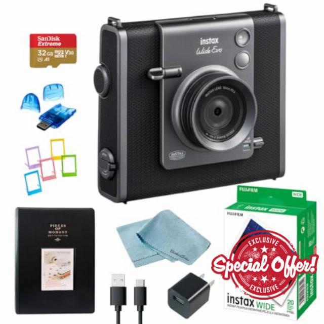 Fujifilm Instax Wide Evo Hybrid Instant Film Camera Bundle + Fujifilm Wide Film (20 Sheets)