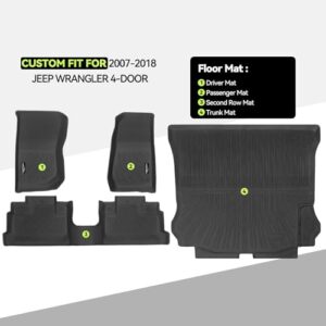 All Weather TPE Floor Liners and Trunk Mat for Wrangler 4-Door Interior Waterproof Accessories
