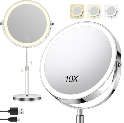 3000 mAh Rechargeable Double Sided Magnifying Vanity Mirror with 3 Colors
