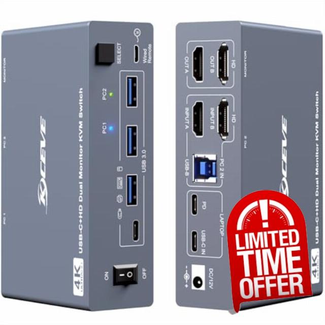 KVM Switch 2 Monitors 1 Desktop and 1 Laptop 4K@60Hz