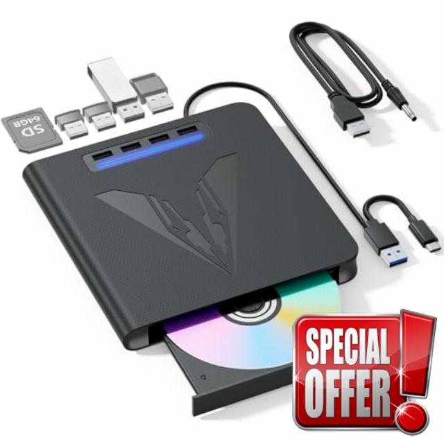 7 in 1 External Blu Ray Drive & Burner for PC Laptop