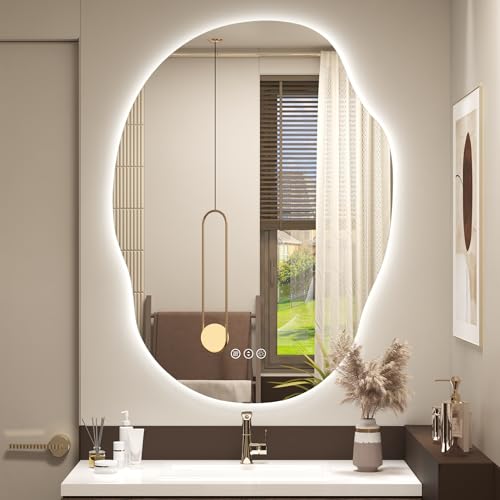 Asymmetrical Lighted Vanity Mirror with Light