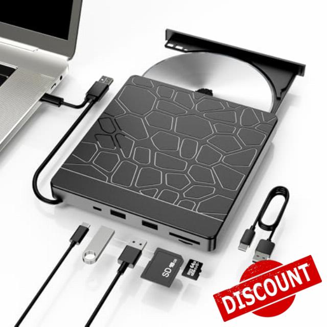 External Blu-ray Drive for Laptop - DVD/CD Drive with Dual USB-A Ports