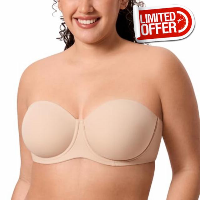 DELIMIRA Women's Inbarely Lift Strapless Bra Plus Size Full Coverage Unlined Underwire Seamless Bras