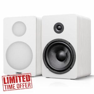 Pyle 6.5” Bookshelf Speakers - Pair of Wired Bookshelf Speakers with Wall Mount Brackets