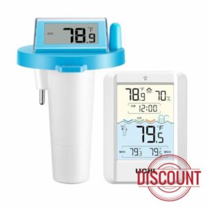 Solar Wireless Floating Pool Thermometer - Upgraded IPX8 Waterproof Easy Read Digital Thermometer with Time