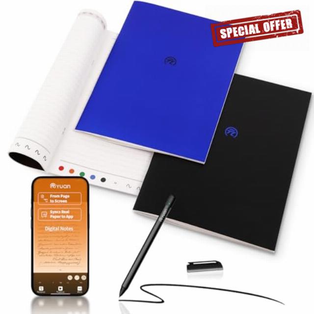 Yuan Sync Smart Pen and Digital Notebook Set (3-Pack A4) for Note Taking