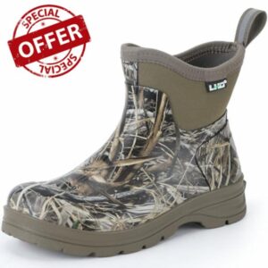 LHG Men's Short Rubber Boots Waterproof Rain Boot Insulated Neoprene Mud Booties for Farming Fishing Chore Hunting