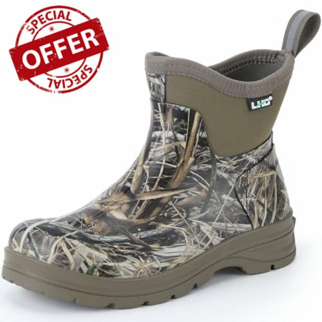 LHG Men's Short Rubber Boots Waterproof Rain Boot Insulated Neoprene Mud Booties for Farming Fishing Chore Hunting