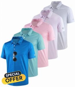ZITY 5 Pack Mens Golf Striped Polo Shirts Short Sleeve UPF 50+ Moisture Wicking Athletic Daily Casual Collared Shi