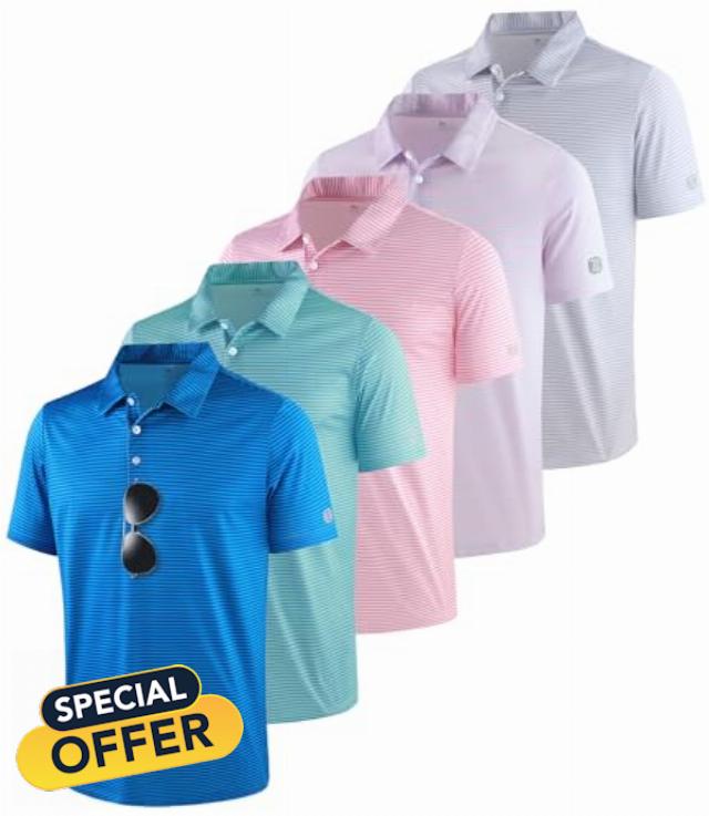 ZITY 5 Pack Mens Golf Striped Polo Shirts Short Sleeve UPF 50+ Moisture Wicking Athletic Daily Casual Collared Shi
