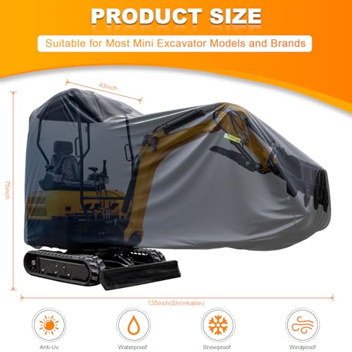 Waterproof Snow Sun Rain Dust Protection Excavator Cover with Zipper Door & Reflective Strips