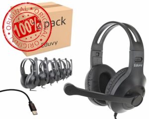 Bulk Type C Headphones for Classroom with Microphone. Heavy-Duty School Pack Wired Headphones for Students with Rotating Boom Mic. Fits USB C Ports on laptops and Tablets. (12 Pack Black)