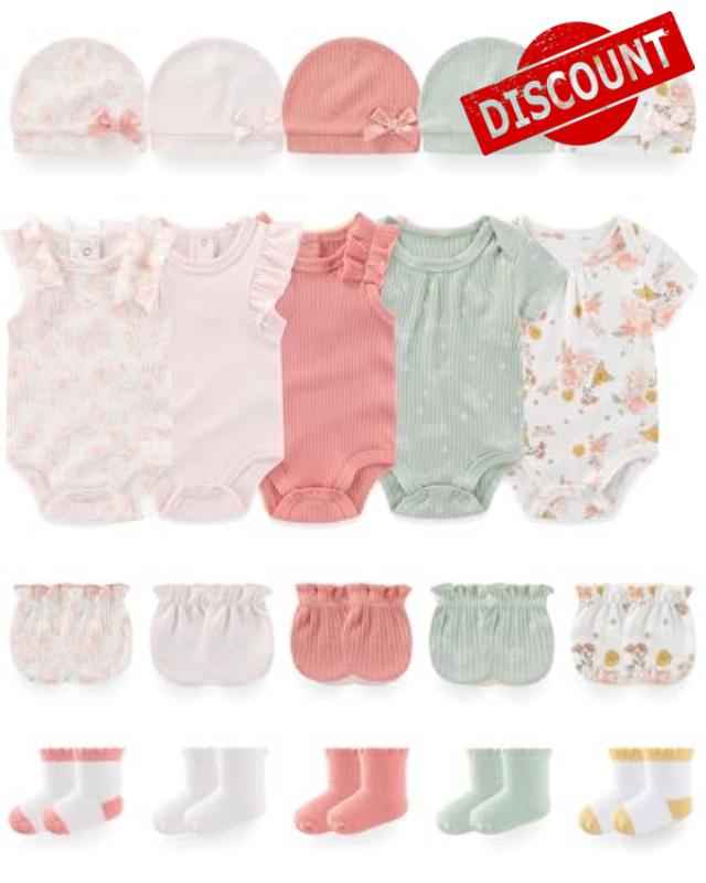 Baby Boy Girl Bodysuit Set 20-Piece Unisex Baby Clothes Outfit and Accessories