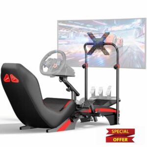 DIWANGUS Sim Racing Cockpit with Monitor Mount - F1 Style Steel Racing Simulator Cockpit with Seat Compatible with Logitech Thrustmaster Fanatec Moza Racing Games