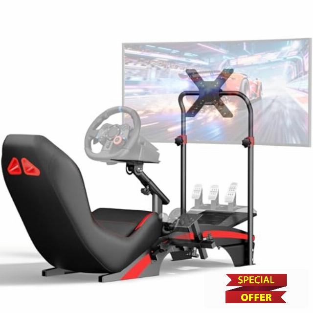 DIWANGUS Sim Racing Cockpit with Monitor Mount - F1 Style Steel Racing Simulator Cockpit with Seat Compatible with Logitech Thrustmaster Fanatec Moza Racing Games