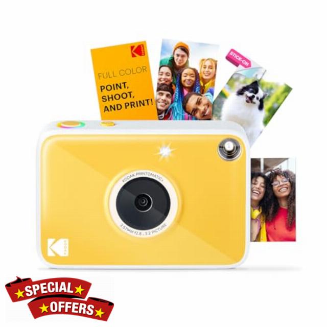 Kodak Printomatic+ Instant Camera (Gold) Prints Full-Color Photos on Zink 2x3” Sticky-Backed Photo Paper